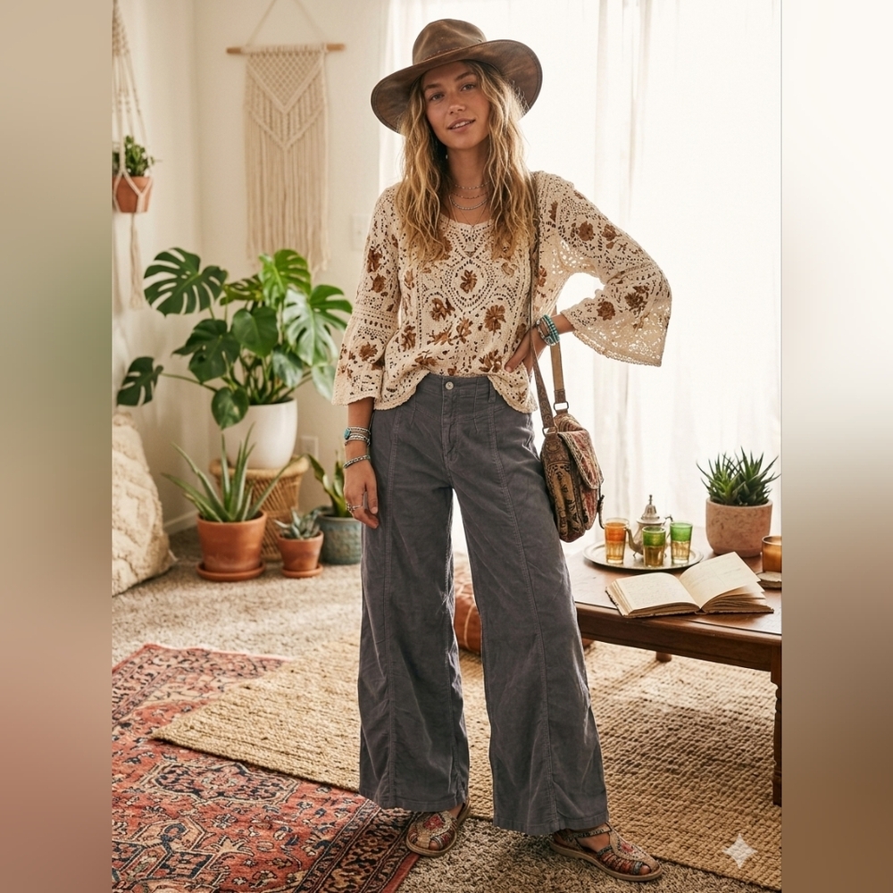 NWT We The Free Wide-Leg Pants in Corduroy Blue Gray